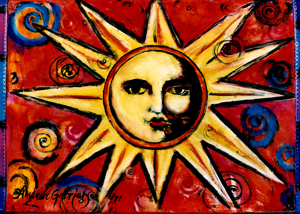 Red Sun, Acrylic on Suitcase 1996