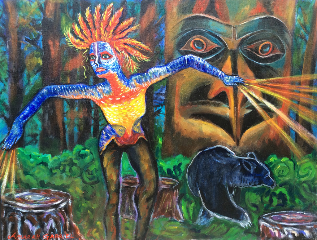 Clayoquot Wild Woman series, Acrylic on canvas 24”x28” 1993