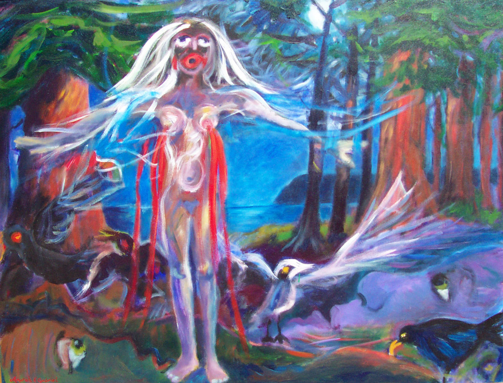 Cedar Woman - Acrylic on canvas, 3’x4’, 1997