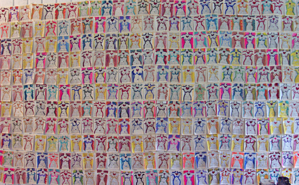 Missing Women project - Acrylic on 420 Bible Pages hung like Buddhist Prayer Flags 2001