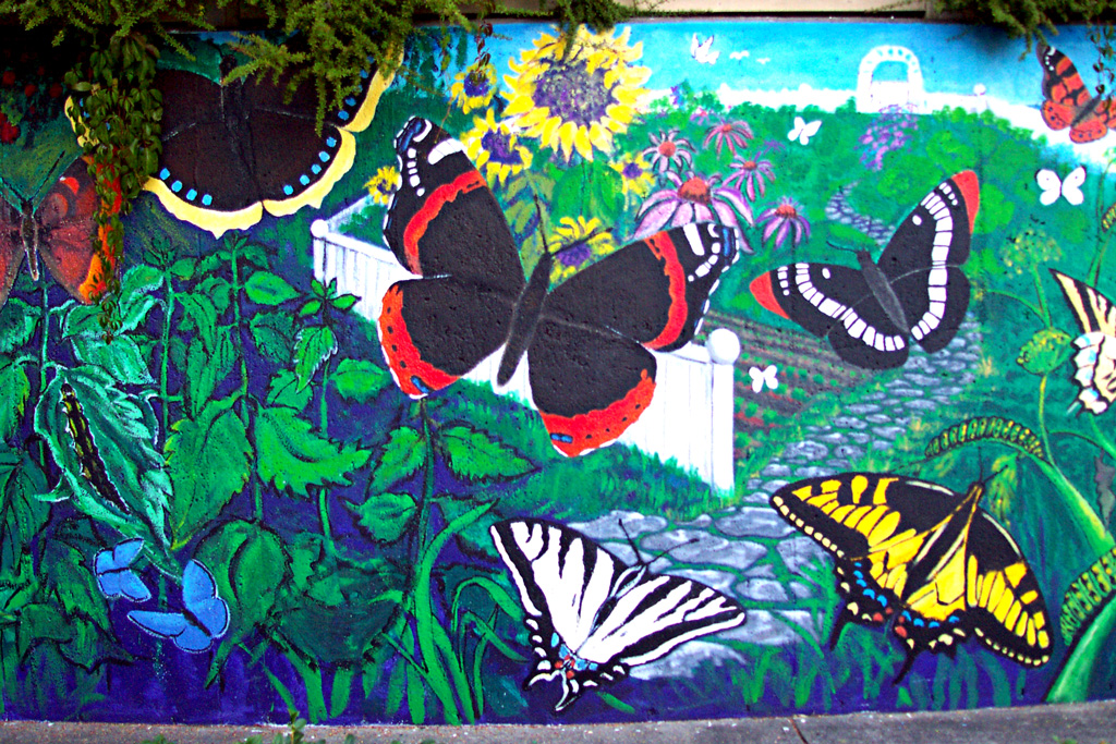 Detail Red Admirable, Butterfly Mural, Salt Spring Island