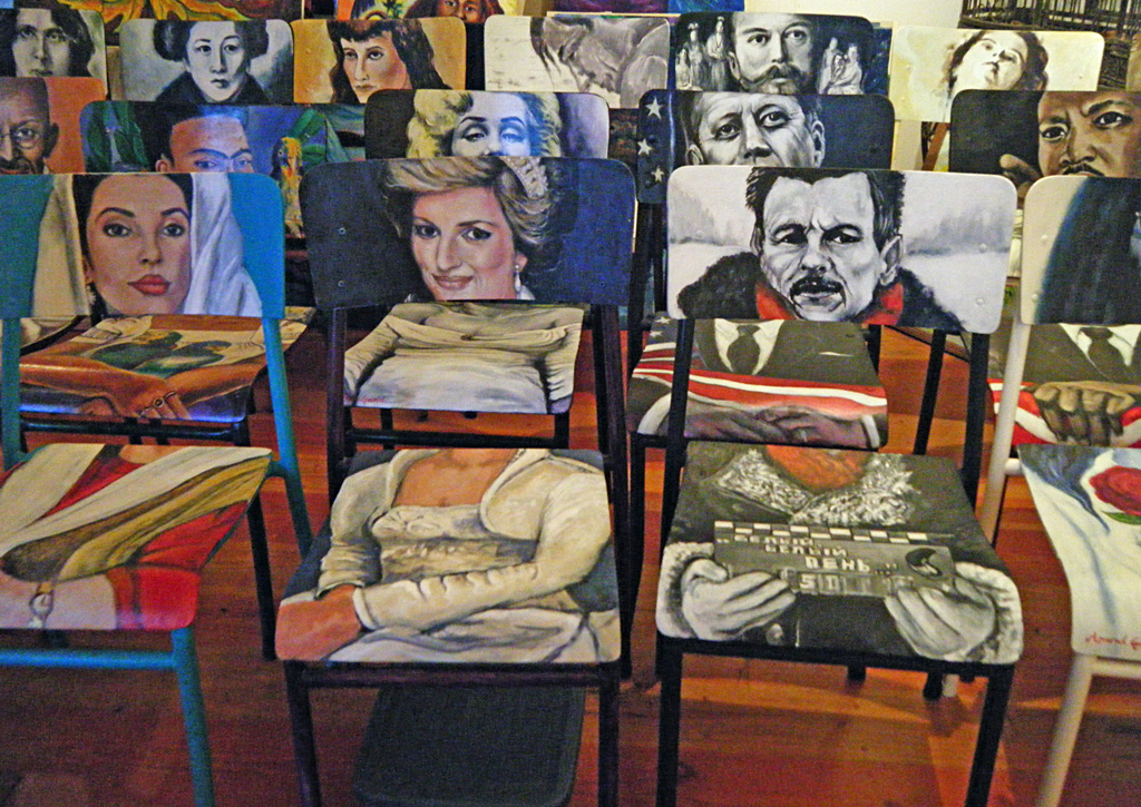 Icon chairs in studio - Acrylic on wooden chairs