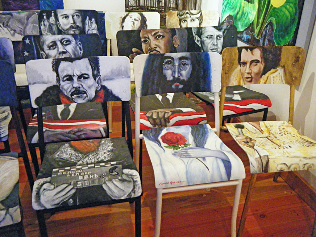 Icon chairs in studio - Acrylic on wooden chairs