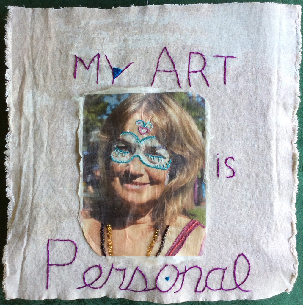 My Art is Personal, Embroidery & beads on printed silk fusion and canvas 2014