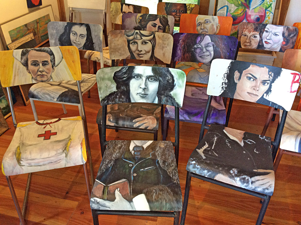 Icon chairs in studio - Acrylic on wooden chairs