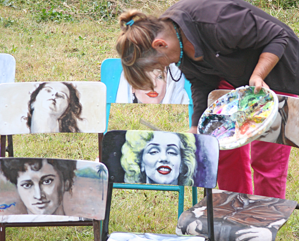 Amarah painting icons - Acrylic on wooden chairs, 2013