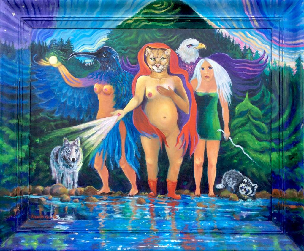 Wild Women of Catface Mountain, Acrylic on canvas and frame 24”x30” 2004