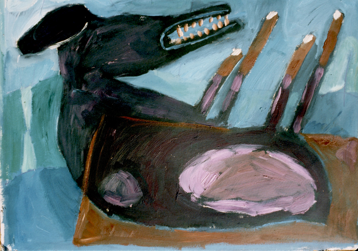 Dead Dog Series: Incubator, Oil on paper, 24” x 30” , 1980