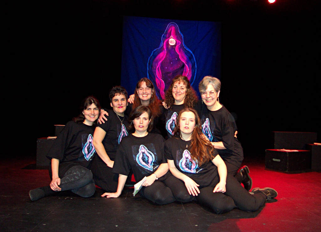 Vagina Monologue performance, 8’x10’ Backdrop, Gulf Islands, BC, 2003… Kim Hunter, Marnie …., Adina…, Leah Hansel, Amarah Gabriel, Sharron…., and …..