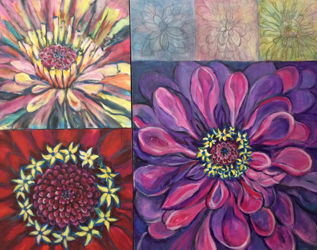 Zinnia series - Acrylic/pencil on canvas, 30"x24", 2014